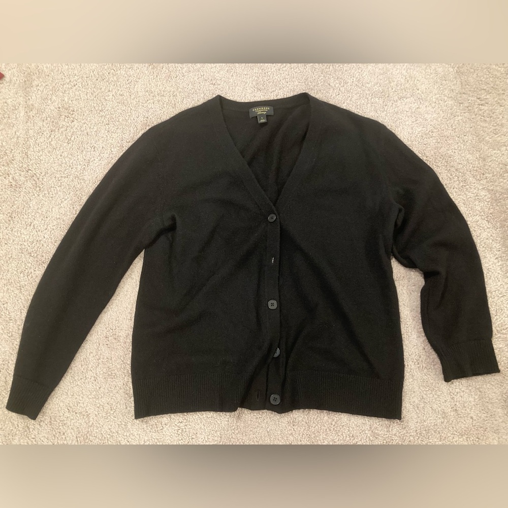 Charter Club Luxury Cashmere Classic Black Cardigan